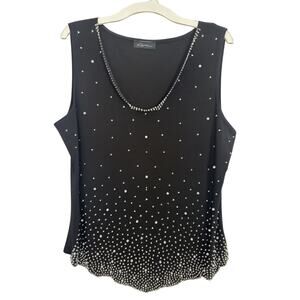 Black Rhinestone Pearl Sleeveless Top Size Large Grunge Rockabilly Bling Stretch